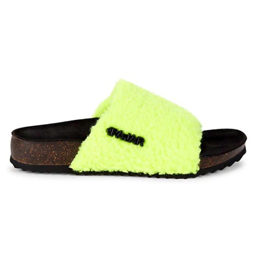NIB PAJAR Beal Faux Shearling Slides Sandals Lime Yellow 7 37